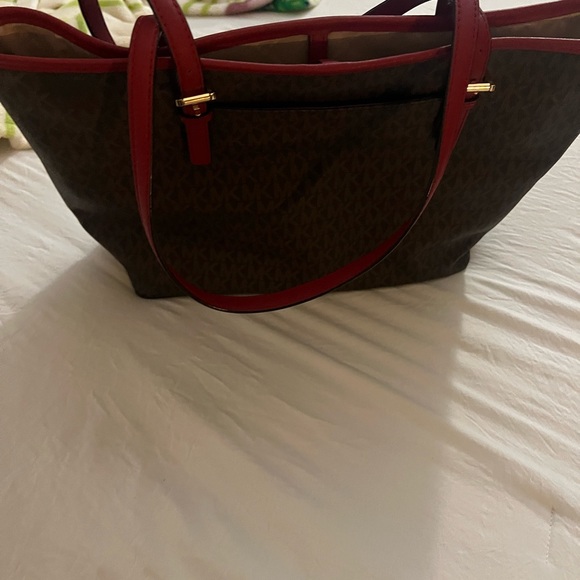 Michael Kors Red and Brown Jet Set Travel Tote - Picture 2 of 5